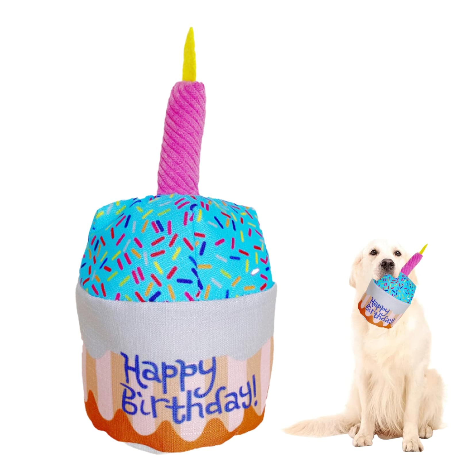 YiZYiF Dog Birthday Cake Plush Toy with Squeaker Durable Chew Toy for Small Medium Large Dogs Cute Bone Shape Birthday Gift Cake B One Size