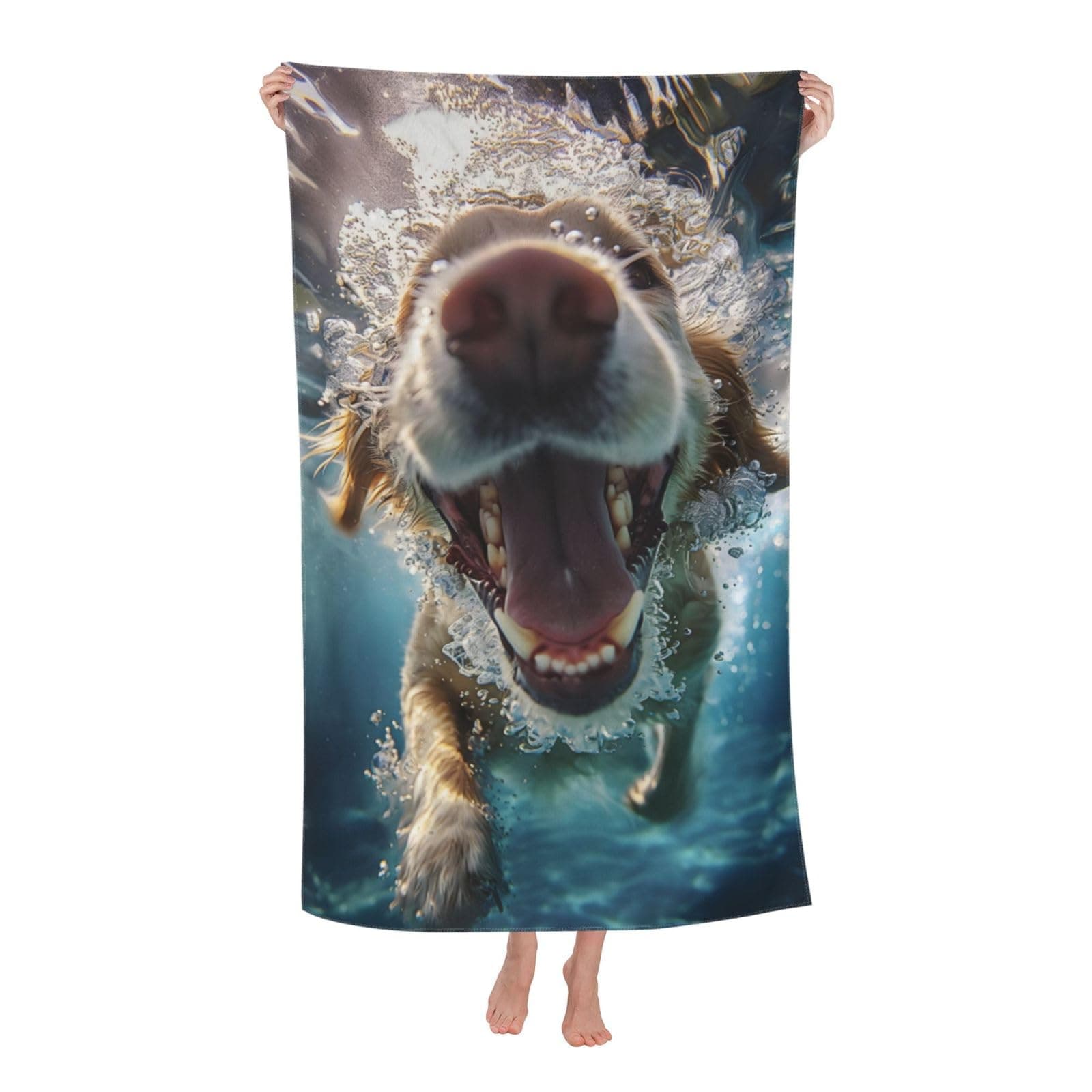 VANZEV Underwater Dog Fun Beach Towel 31inx51in, Pet Sand-Free Microfiber Bath Towel Ultra Soft Quick Dry Pool Towel Absorbent Towel Lightweight Towel for Swimming Bathroom Decor