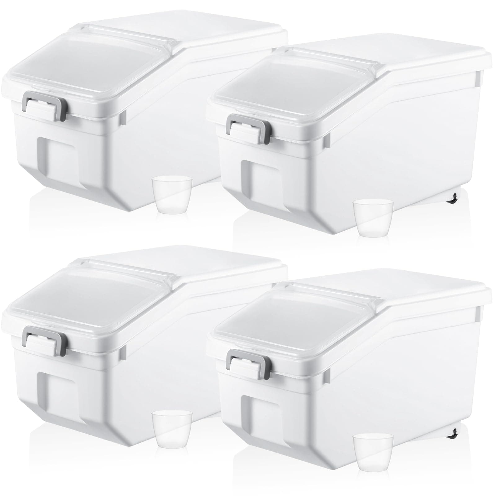 Sunnyray 4 Pcs Flour Storage Containers Rice Bin with Wheels, White, 22 lb