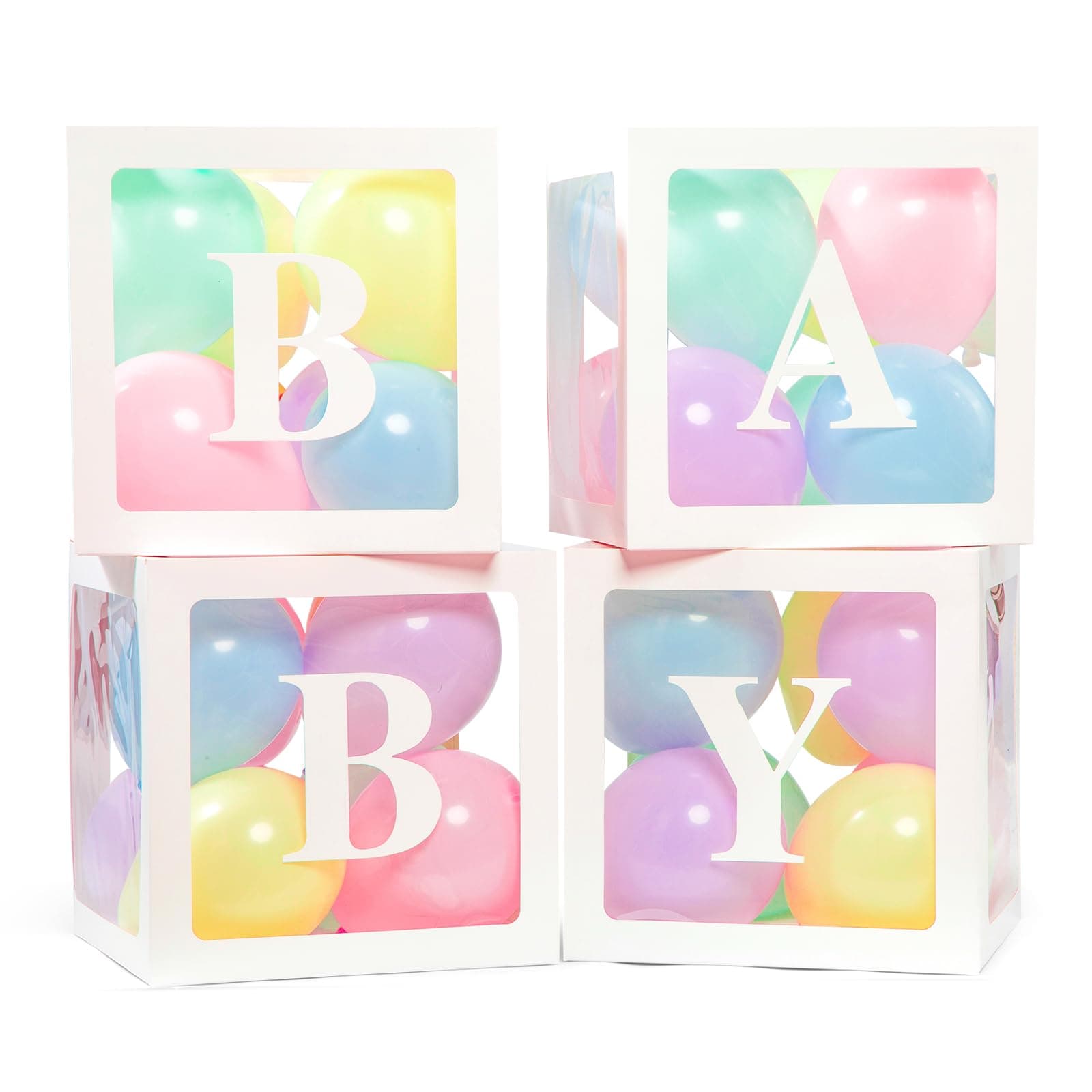 Voircoloria Baby Balloon Boxes with Letters, 4 Transparent Balloon Boxes
