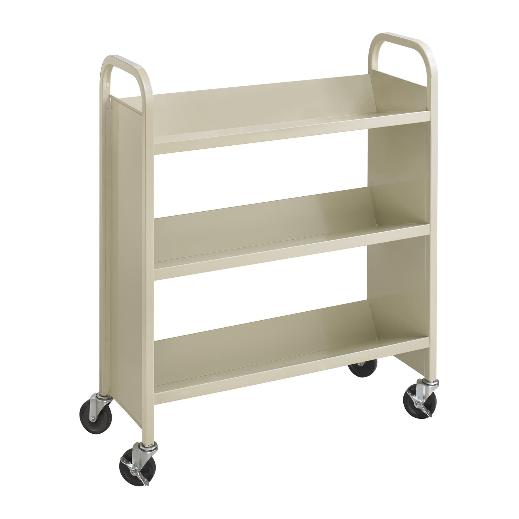 Safco Products Products 3-Shelf Steel Slant Single-Sided Book Cart, Sand (5358SA)