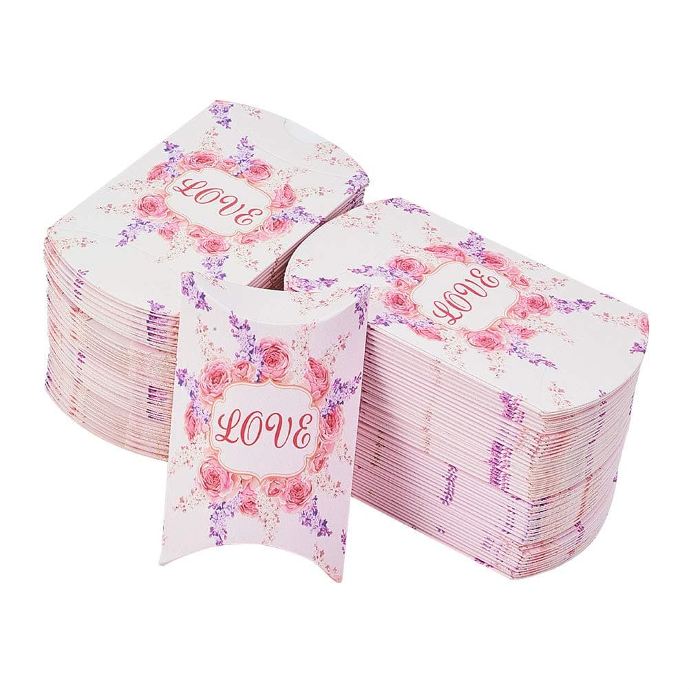 Airssory 100 Pcs 3x2 Inch Vintage Kraft Paper Pillow Candy Packaging Box Love Box Rustic Gift Boxes for Valentine Wedding Candy Sweet Favors Baby Shower Birthday Party Supplies
