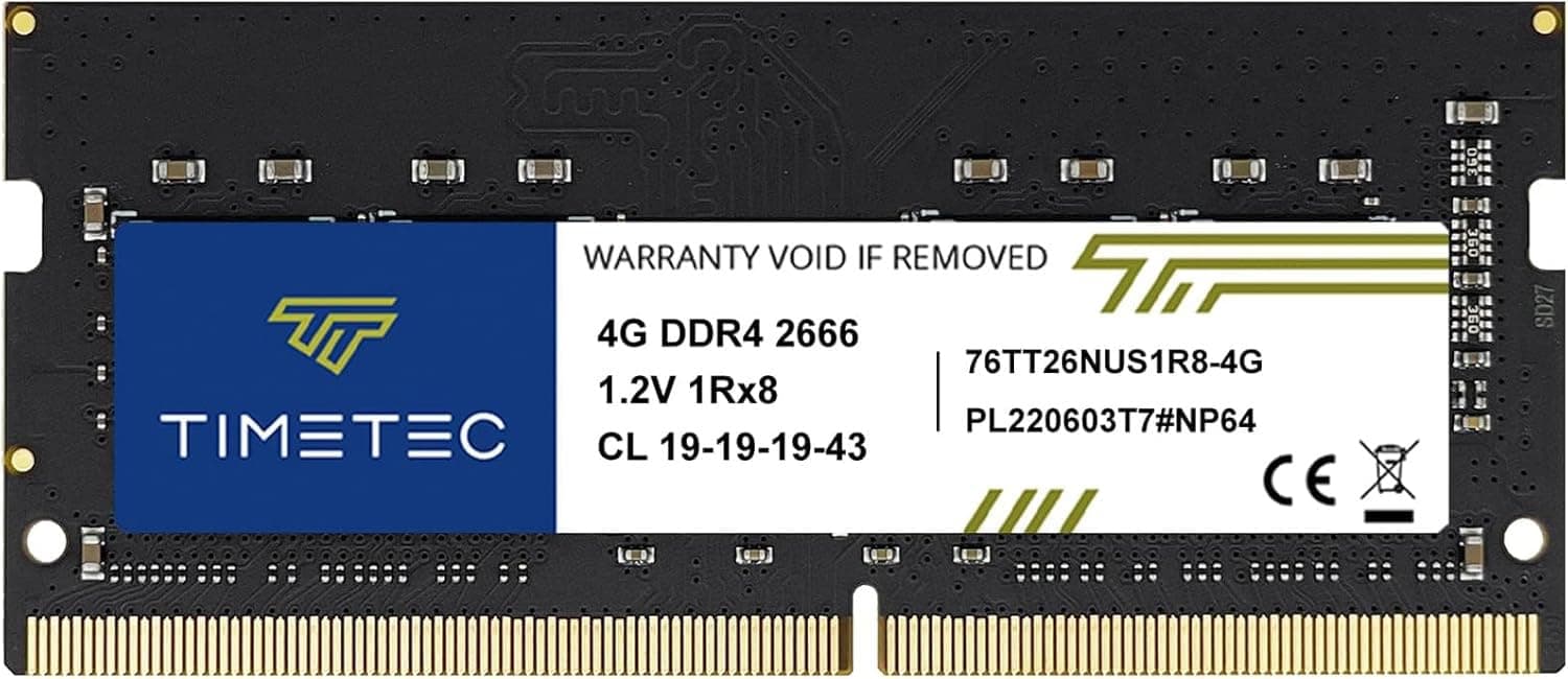 Timetec 4GB DDR4 2666MHz (PC4-2666V) PC4-21300 SODIMM Laptop RAM – 260-Pin 1.2V CL19 Non-ECC Unbuffered Memory Module for Laptop, Notebook, Mini PC, All-in-One