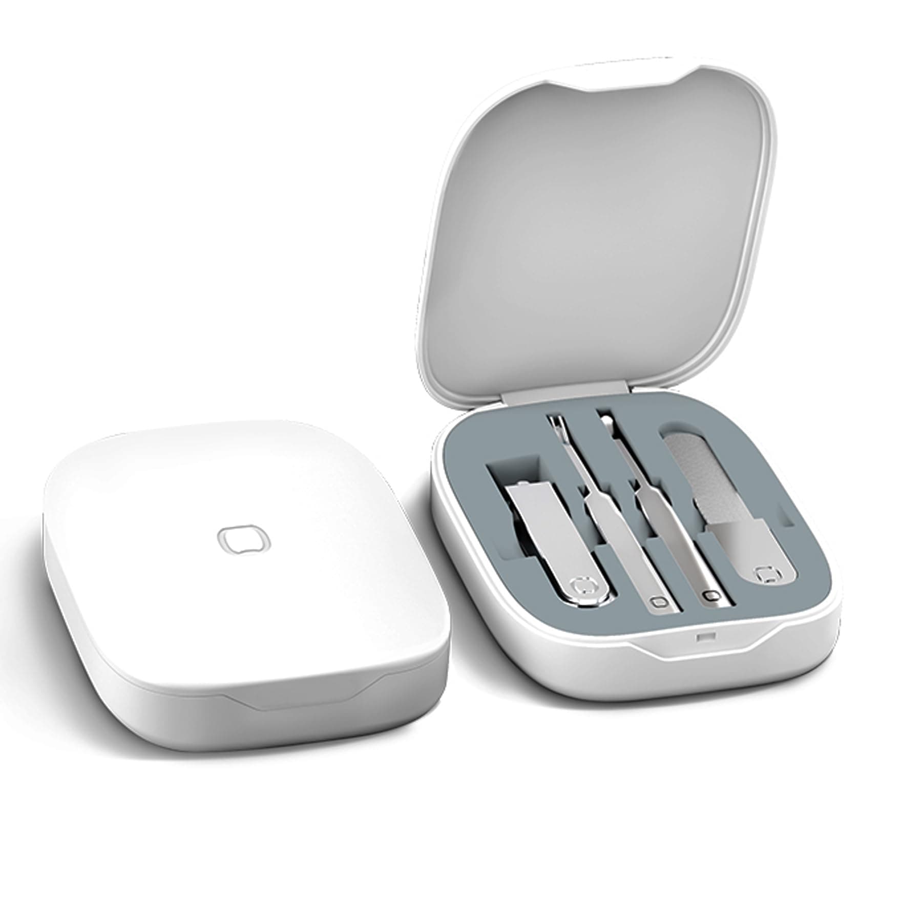 Portable 4-in-1 Nail Care Set with Storage Case - Stainless Steel Clippers, Cuticle Fork, Ear Pick, and Nail File for Travel and Home Use - White