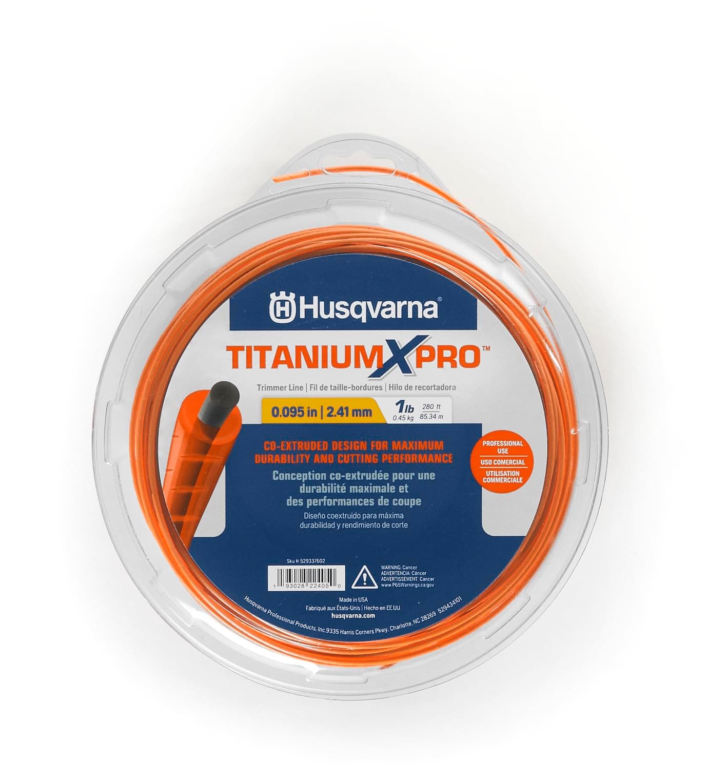 Husqvarna Titanium X-Pro .095 Inch String Trimmer Line, 200-Foot Spool, Professional Weed Eater Line with Co-Polymer Engineered Resin for Excellent Durability and Flexibility, Orange
