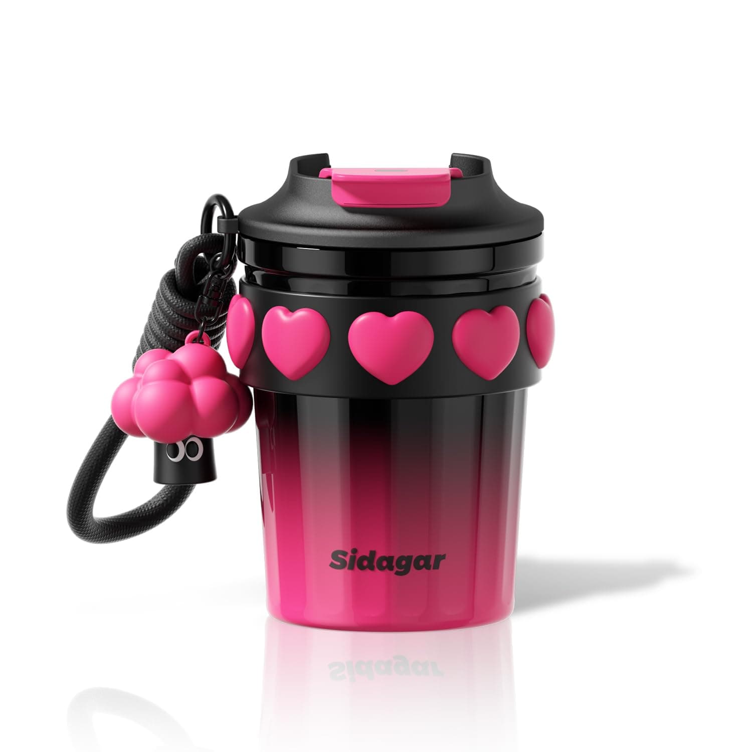 SDGA+ 12 OZ Travel Coffee Mug with Lid Spill Proof Leak Proof, Stainless Steel Thermal Coffee Tumbler for Hot and Cold, Resuable Insulated Coffee Cup For Women, Black and Pink