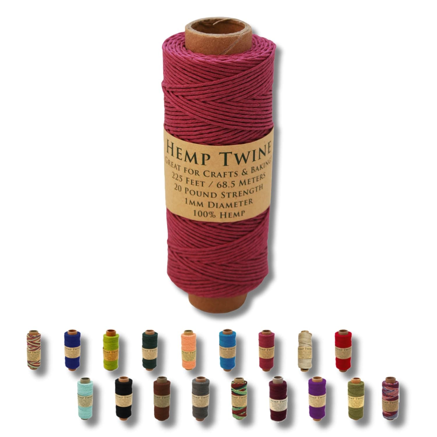 Hemptopia Hemp Twine Spool - 225 Feet of 1mm 100% Hemp Twine Natural Bead Cord in Your Choice of Color (Orchid) - 20lb Test Strength - Perfect for Jewelry Making and Arts and Crafts