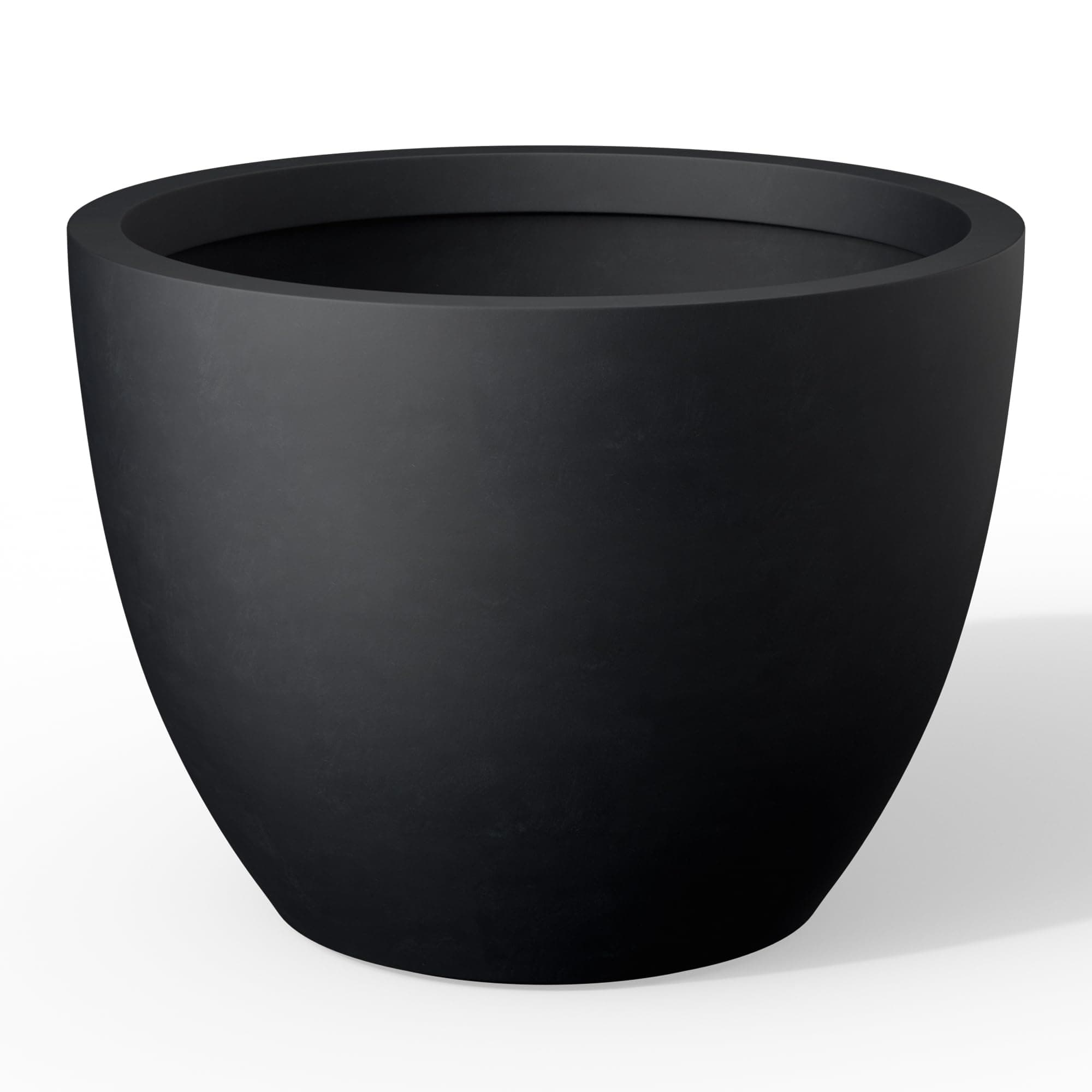 Kante 17.3 Inch Round Concrete Planter - Classic Large Indoor/Outdoor Plant Pot with Drainage Hole and Rubber Plug, Suitable for Gardens and Patios, Black