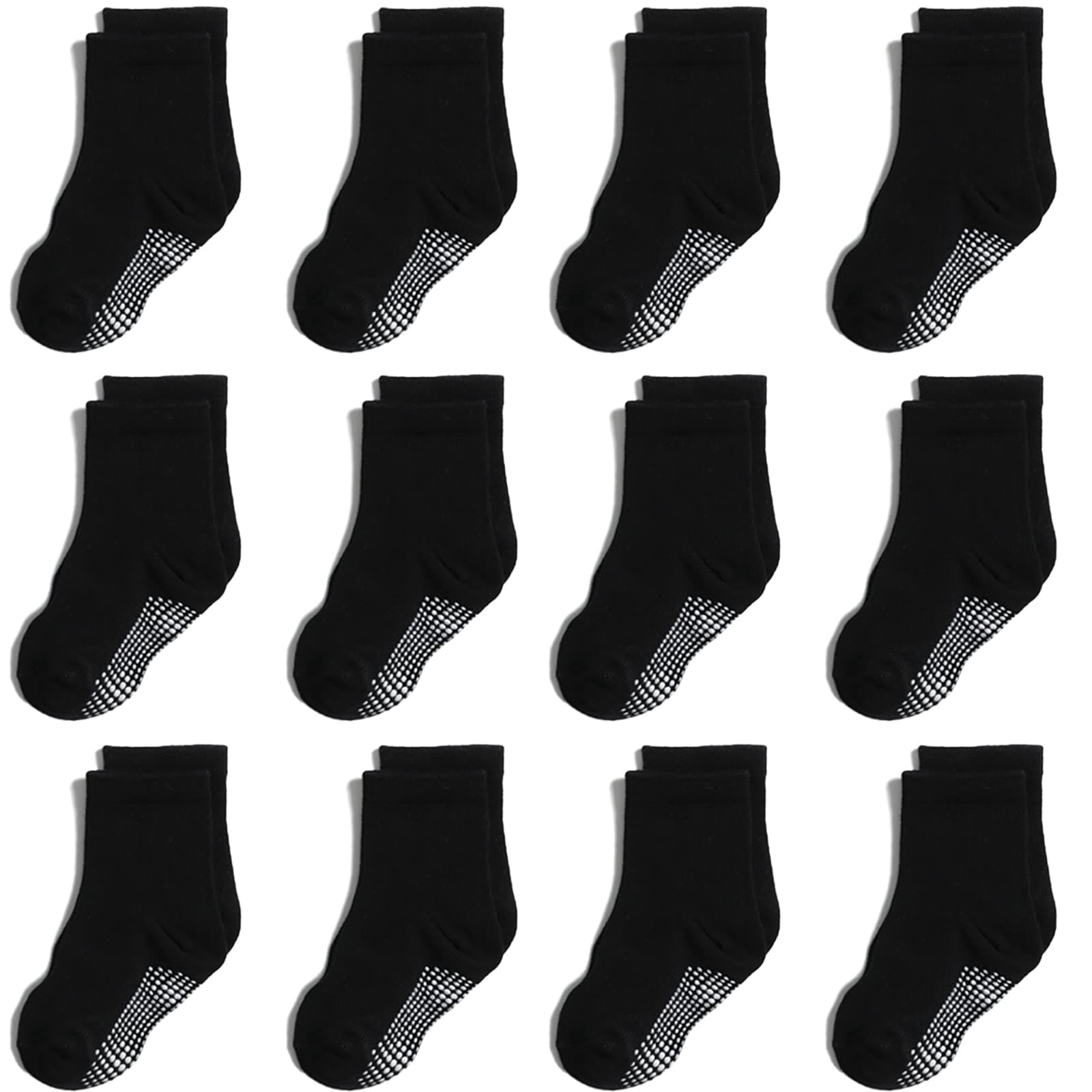 Aroveea Non Slip Grip Ankle Baby Socks 12 Pack for Toddler Boys and Girls Kids,Infant Cute Cotton Baby Socks, Black-l, 5-7 Years