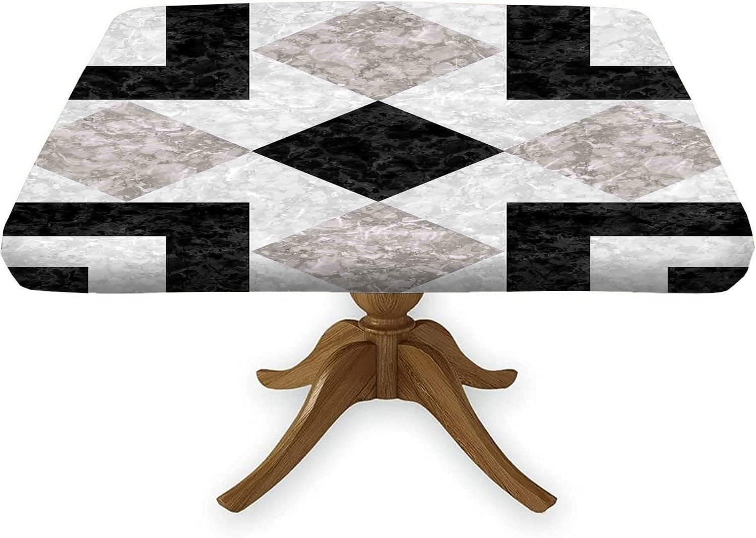 Sand Brown Square Fitted Tablecloth, Retro Marbling Texture Wipe Clean Polyester Table Cover, for Outdoor Picnic Camping and Indoor Kitchen Dining Party Decor, Fit for 30"x 30" Table