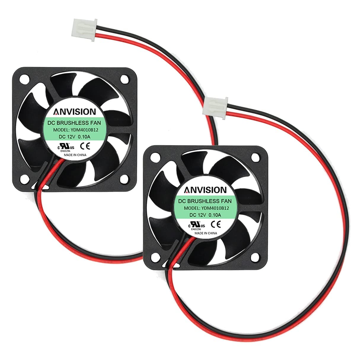 ANVISION 2-Pack DC 12V 40mm x 40mm x 10mm 4010 Brushless Cooling Fan, Dual Ball Bearing, 2 Pin