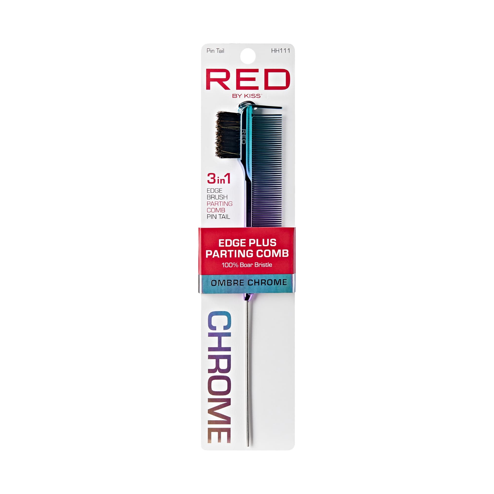 RED by Kiss Ombre Chrome Edge Brush + Parting Comb, 3 in 1 Styling Tool, 100% Boar Bristles Hairbrush & Sectioning Tail, Durable Comfort Grip for All Hair Types (Pin Tail)