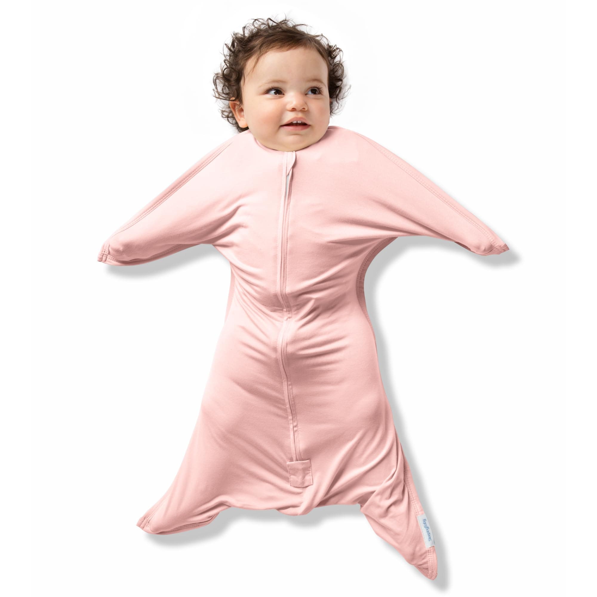 SleepingBaby Bamboo Zipadee-Zip Transition Swaddle - EverSoft Starfish Design Breathable Wearable Blanket with Two-Way Zipper, Dusty Rose, Medium (6-12 Month)