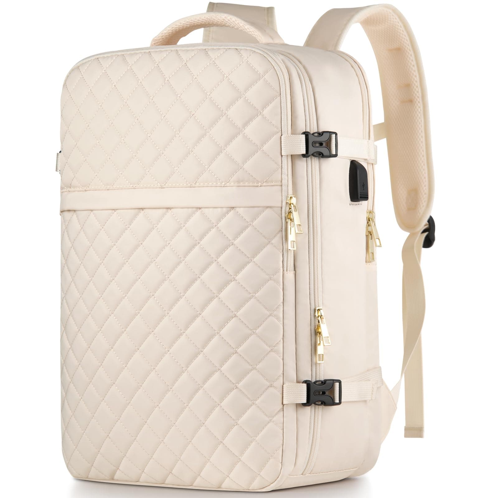 MOMUVO Large Travel Backpack Women, Flight Approved Carry On Backpack, Water Resistant Anti-Theft Casual Daypack School Bag,17.3 inch,Beige