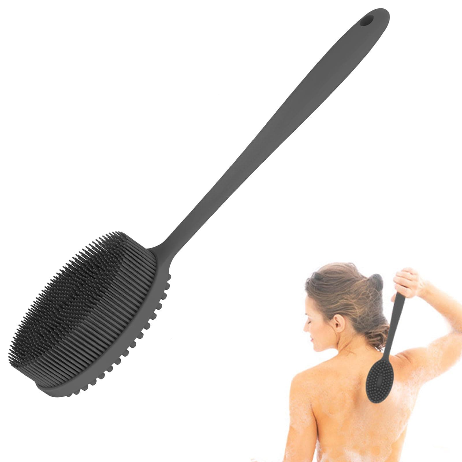 MateeyLife Silicone Back Scrubber for Shower, Shower Brush for Body, Gentle Bath Back Brush for Shower, 12 in Body Scrubber with Long Handle, Double Sided Shower Brush Exfoliating and Massage