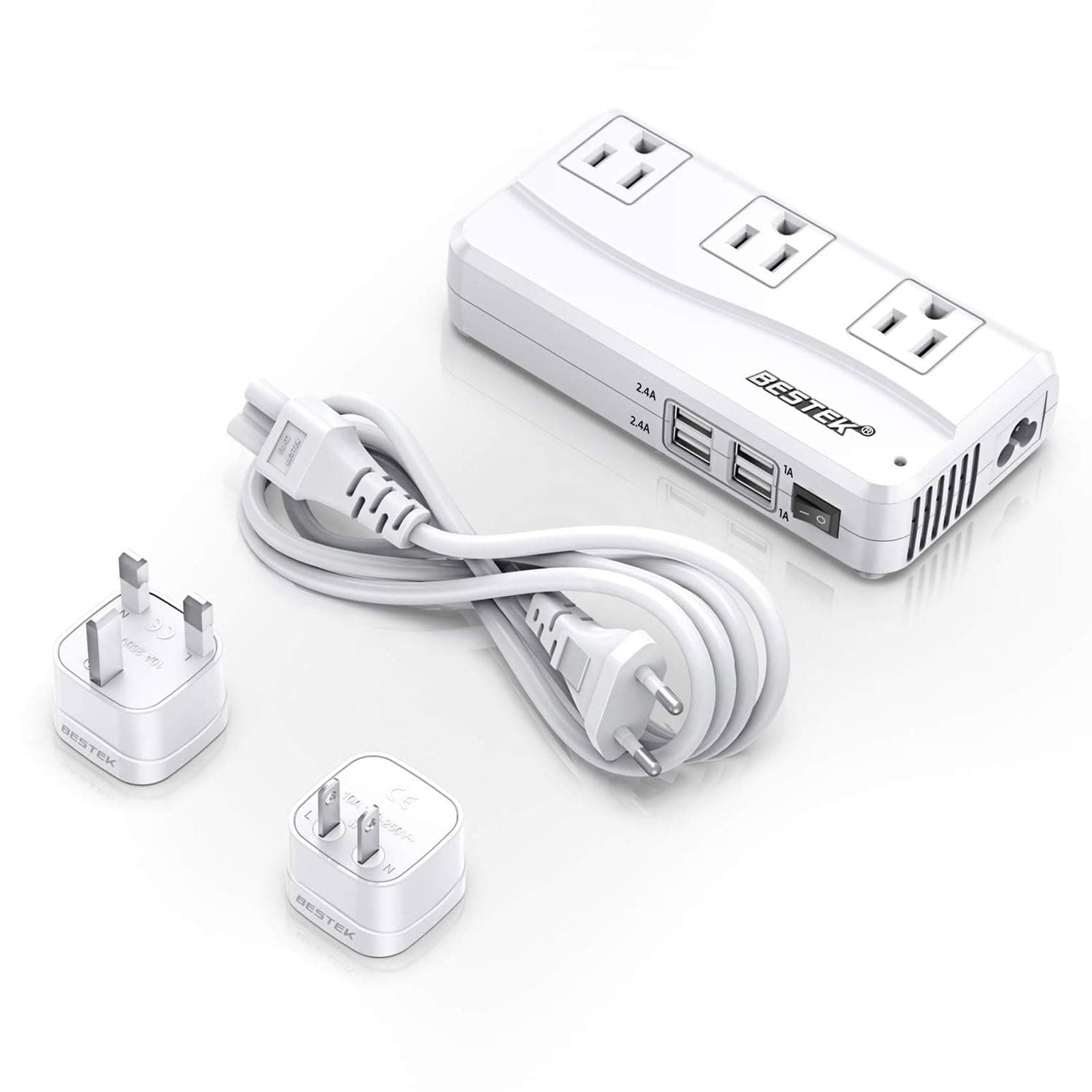 BESTEK Voltage Converter Canada to Europe, 220V to 110V Converter with 4-Port USB Ports and UK/AU/US/EU Worldwide Plug Adapter