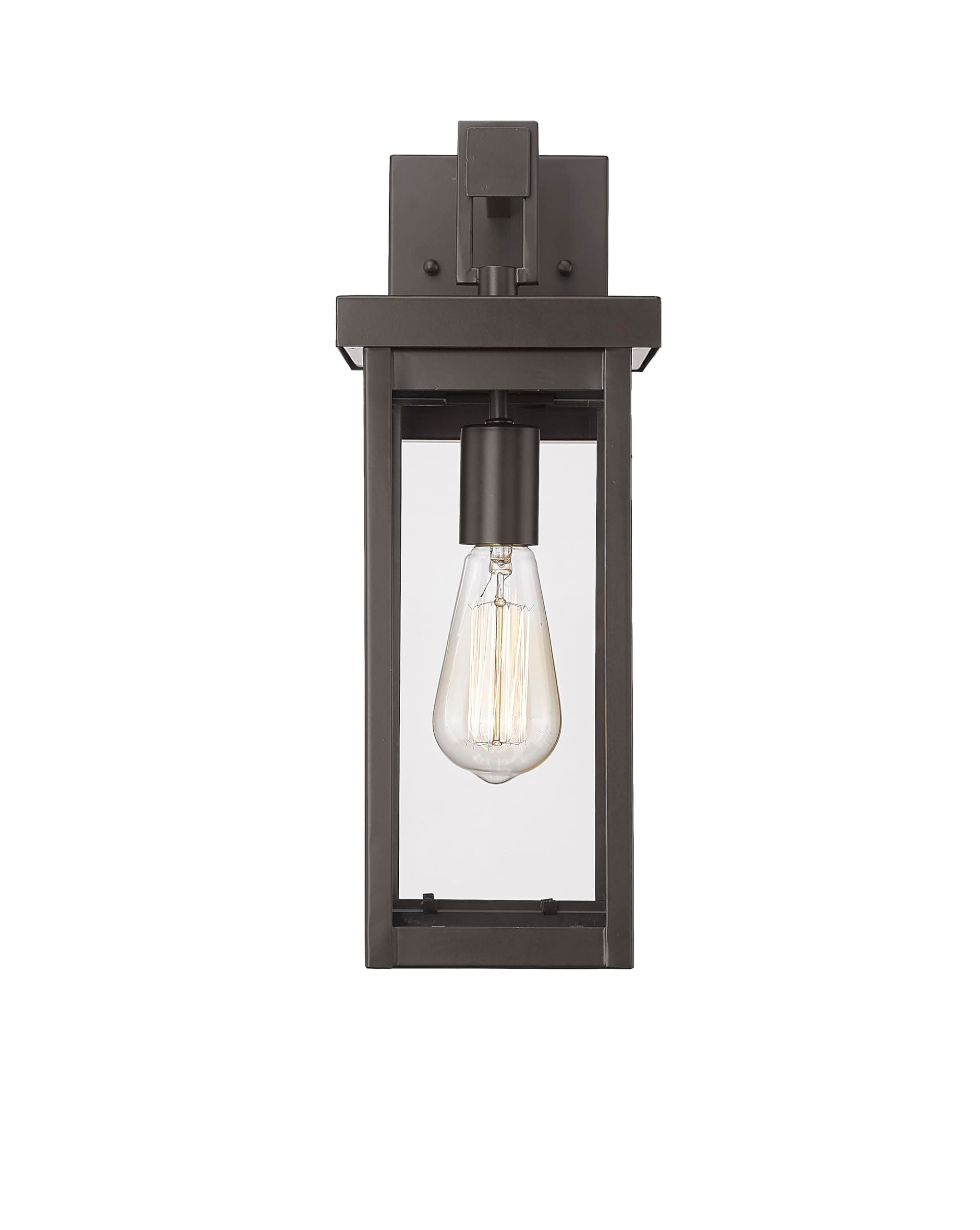 ML Lighting | Barkeley Collection | 42601-PBZ | 16" Modern One Bulb Outdoor Steel Small Wall Sconce | Anti-Rust Powder Coat Bronze with Clear Glass Shade | Exterior Ambient Light for Safety
