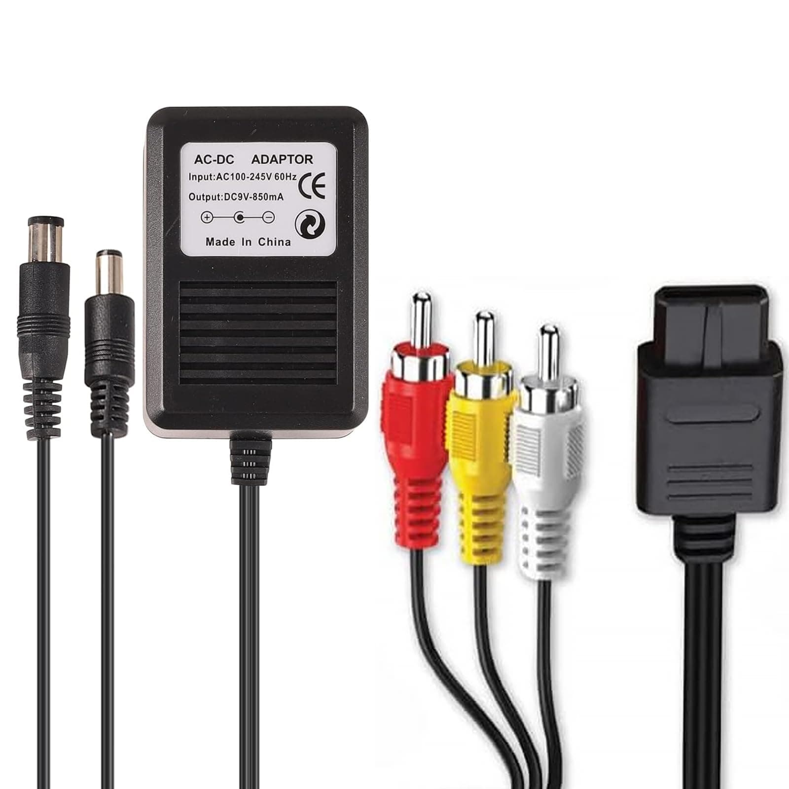 AEIMIAIDE AC Power Supply + Audio Video RCA AV Cable Adapter Cord to External TV Screen Monitor Bundle Set For Super Nintendo SNES Nes Genesis 1 Systems Game Console Bundle Set