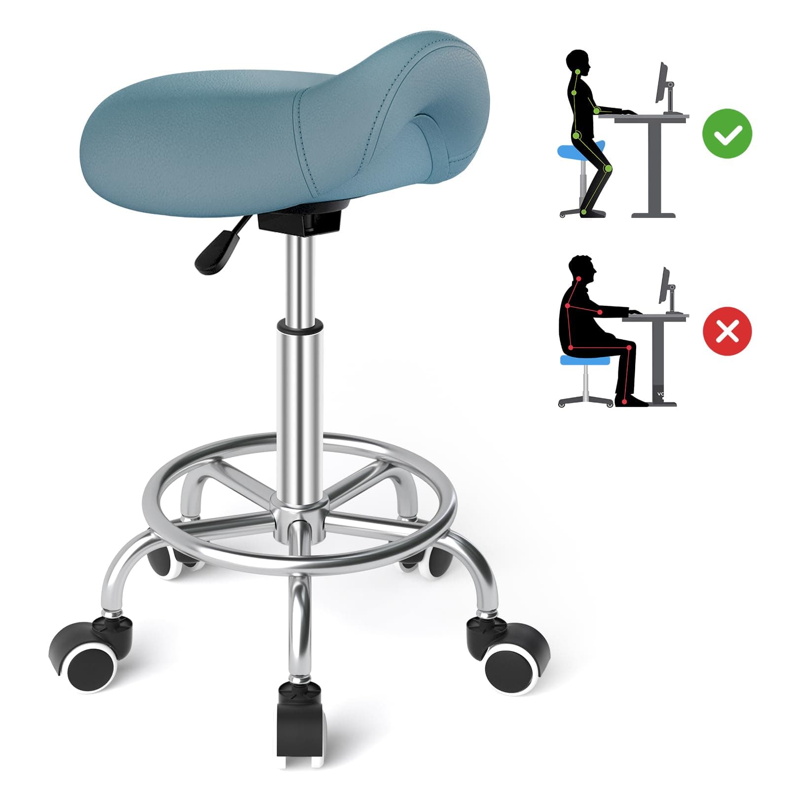 YEEZEE Ergonomic Saddle Stool Chair with Wheels Adjustable, Blue