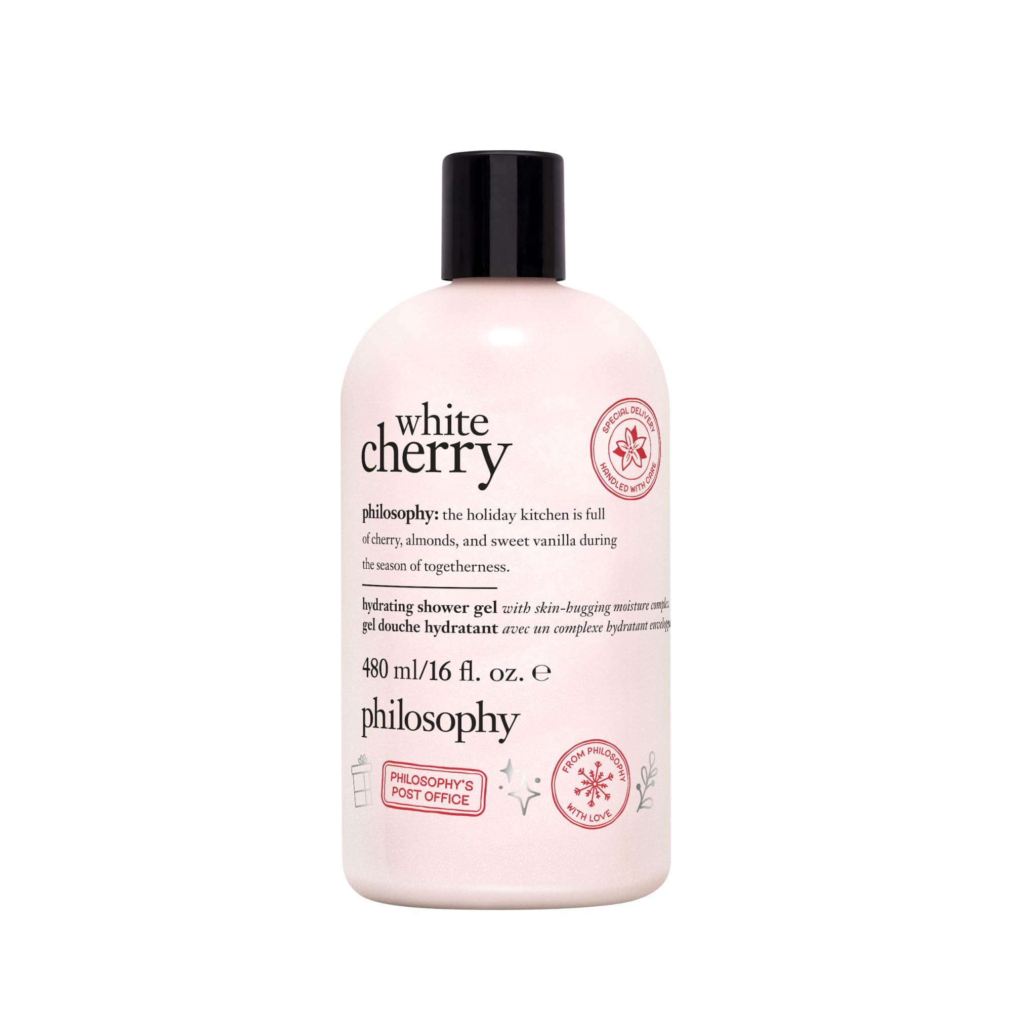 philosophy white cherry shower gel, bubble bath, & shampoo – with notes of cherry, almonds & vanilla – hydrating formula – holiday limited edition, 480ml