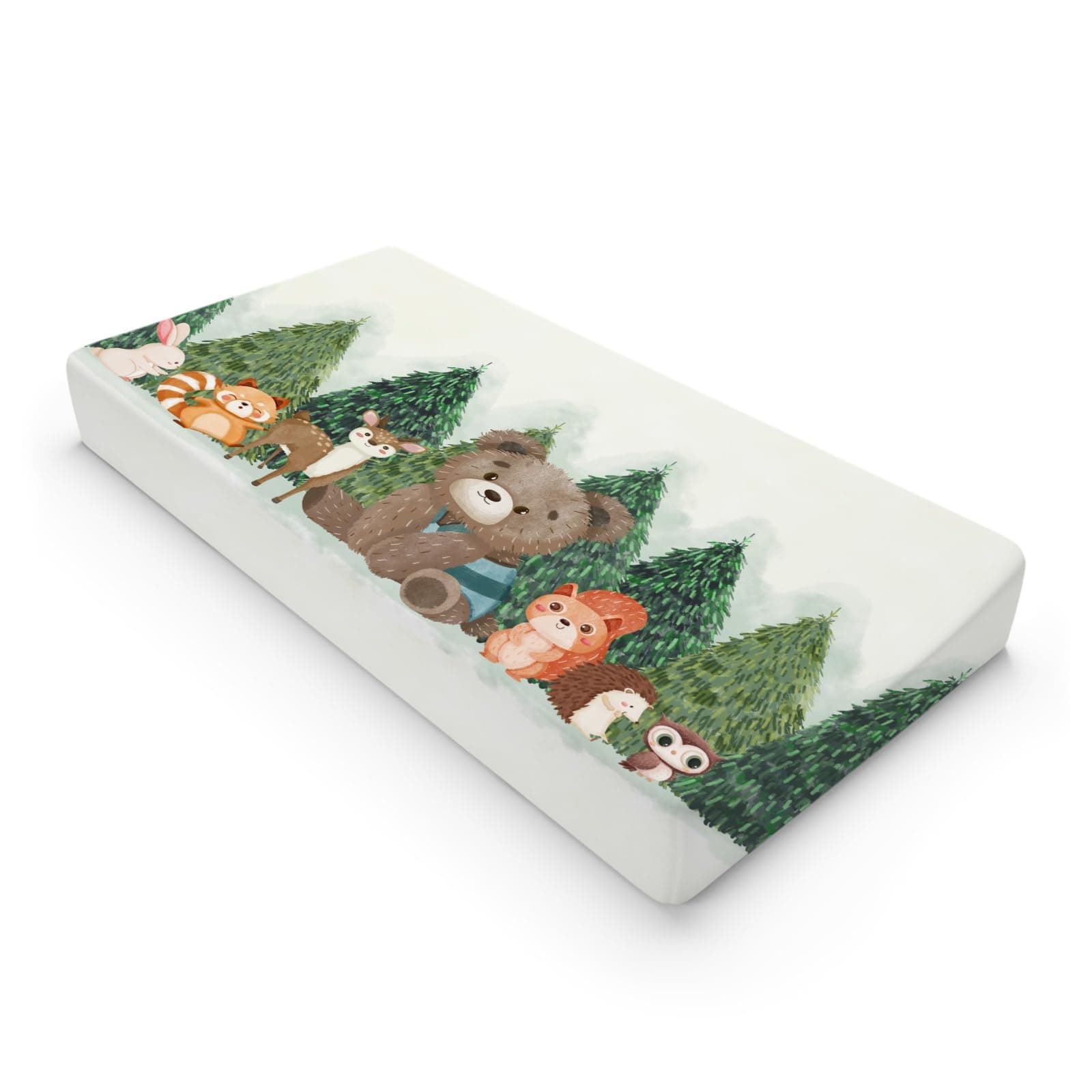 Woodland Animals Green Forest Changing Pad Covers Bear Raccoon Squirrel Deer Rabbit Hedgehog Owl Trees Diaper Change Table Cover Sheets for Boys Girls Soft Stretch Changing Table Mats 32''x16''