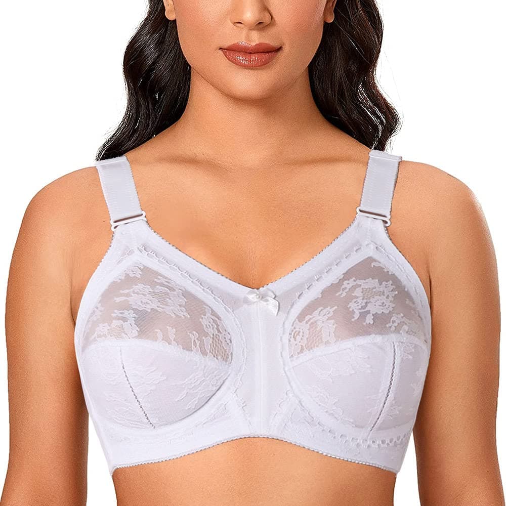 Ayigedu Ladies Plus Size Bra Minimiser Full Coverage Firm Hold Non Padded No Wired 40E White