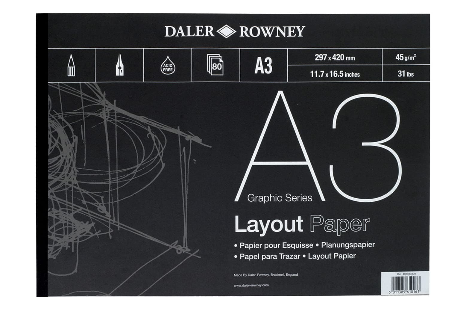 Daler-Rowney DR Layout Pad A3 80 Sheet, GDALAYPA3