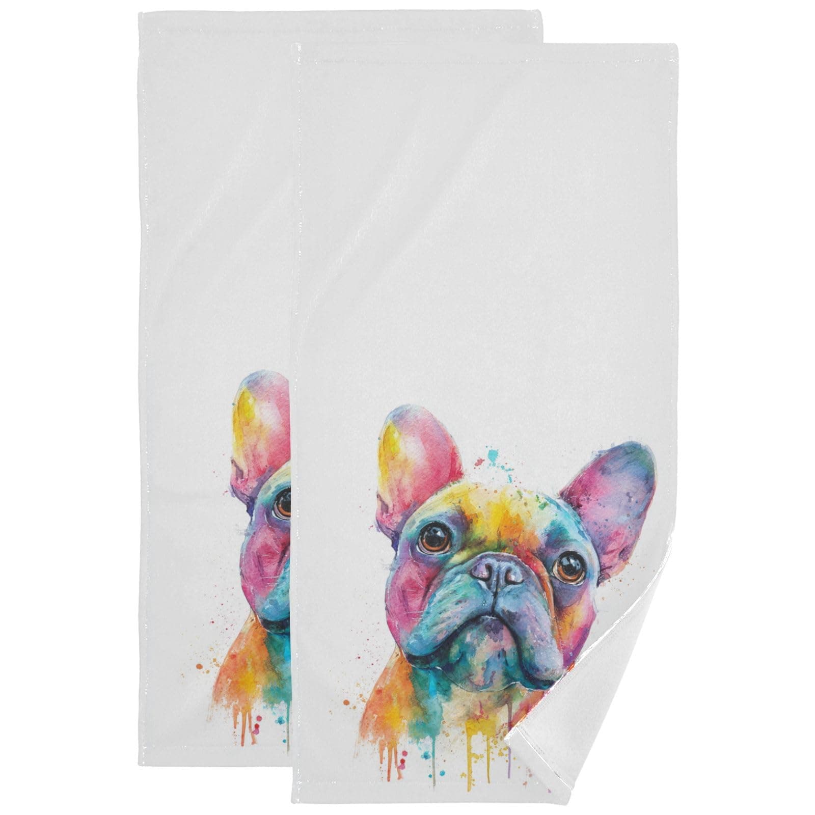 Pfrewn French Bulldog Puppy Hand Towels Set of 2 Watercolor Dog Colorful Art Bathroom Towel 16x30 in Soft Absorbent Guest Bath Towel Kitchen Dish Towel Spa Home Bathroom Decorations