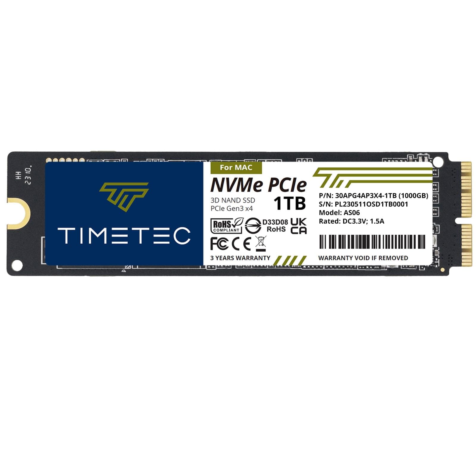Timetec 1TB MAC SSD NVMe PCIe Gen3x4 3D NAND TLC Read Up to 1,900MB/s Compatible with Apple MacBook Air (2013-2015, 2017), MacBook Pro (2013-2015), iMac (2013-2019), Mac Pro (2013), Mac mini (2014)