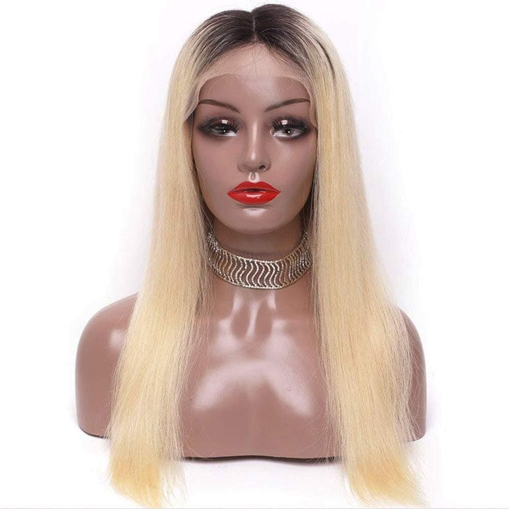 Forawme Remy Brazilian Virgin Straight Front Lace Wigs For Women 10 Inch 130% Density 1B/613 Blonde Pre Plucked Human Hair Ombre Lace Wigs 13X4 Deep Space