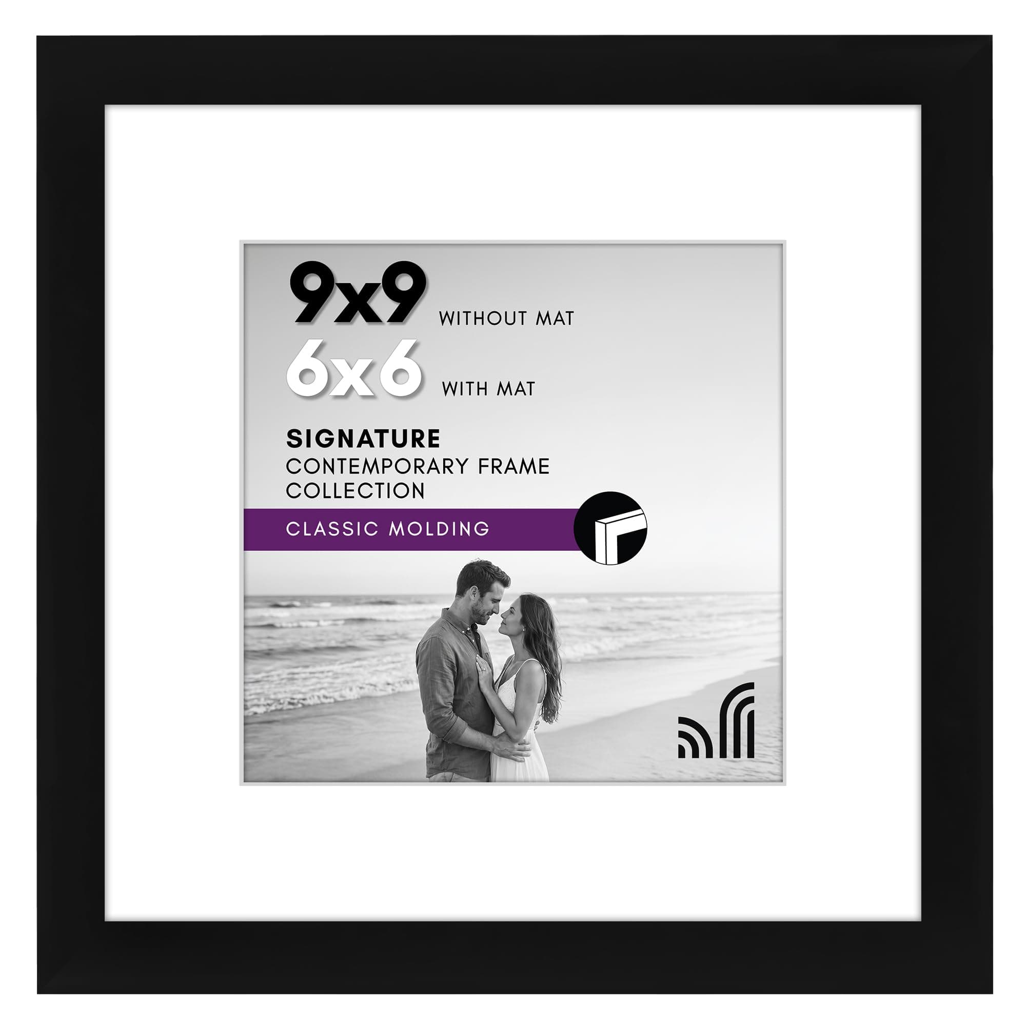 Americanflat 9x9 Picture Frame with Shatter-Resistant Glass - Use as 6x6 Frame with Mat or Display 9x9 Photo Without Mat - Signature Collection - Square Frames for Tabletop and Wall Display - Black