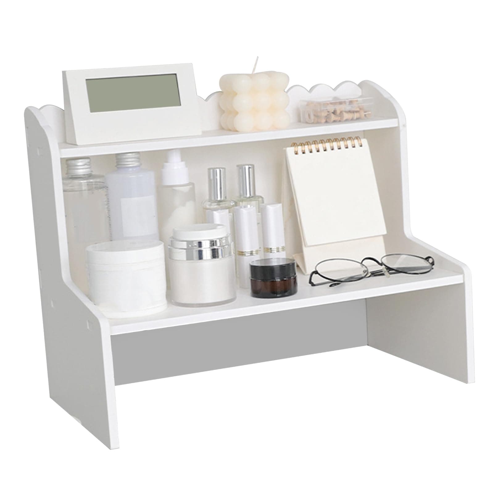 Miokycl Desktop Wood Display Shelf Desk Multi Layer Storage Rack Mini Bookshelf Cosmetics Organizer (S)