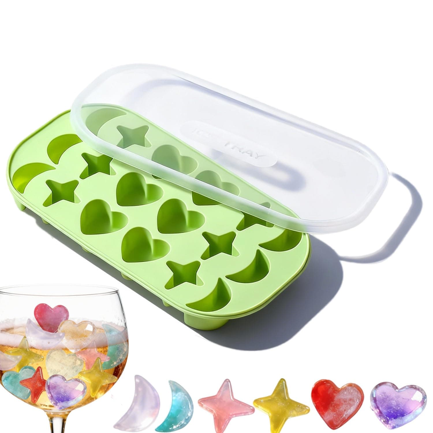 yosolamo Fun Ice Cube Tray - Makes 18 Pieces (6 Hearts, 6 Stars, 6 Moons)