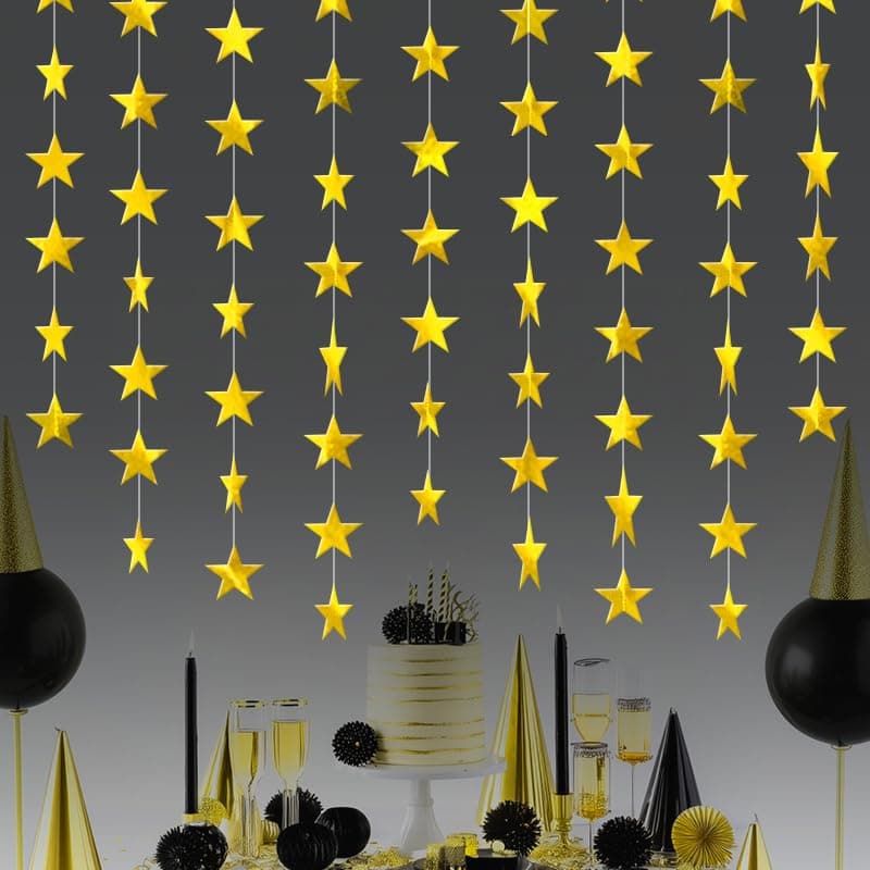 Gold Shining Star Hanging Garland Gold Hanging Sparkling Star Streamer Glitter Bunting Banner Twinkle Backdrop for Wedding Baby Shower Birthday Christmas Decorations 40 Feet