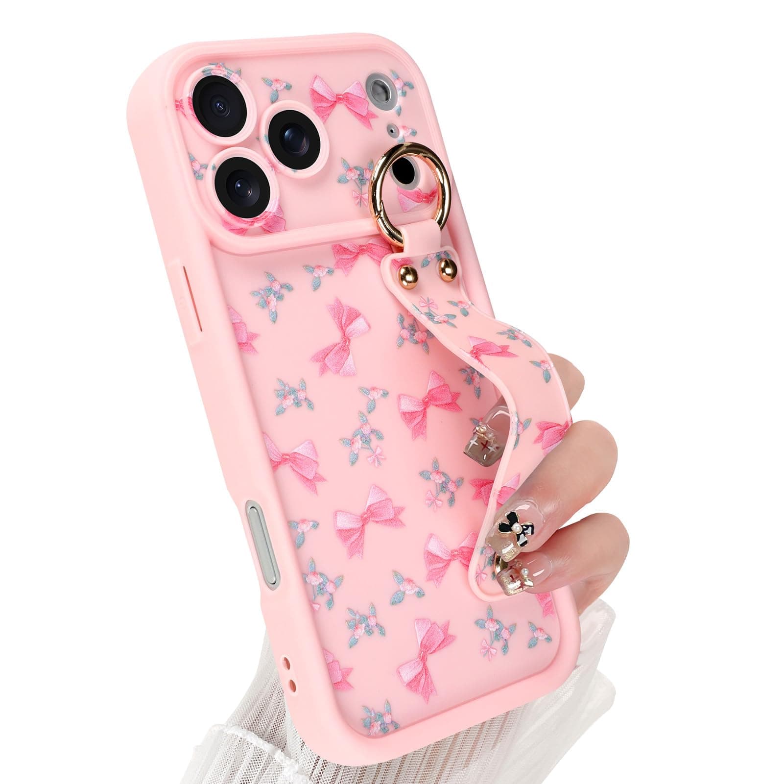 Jefonha Cute for iPhone 17 Pro Max Case with Strap Stand, Pink Bow
