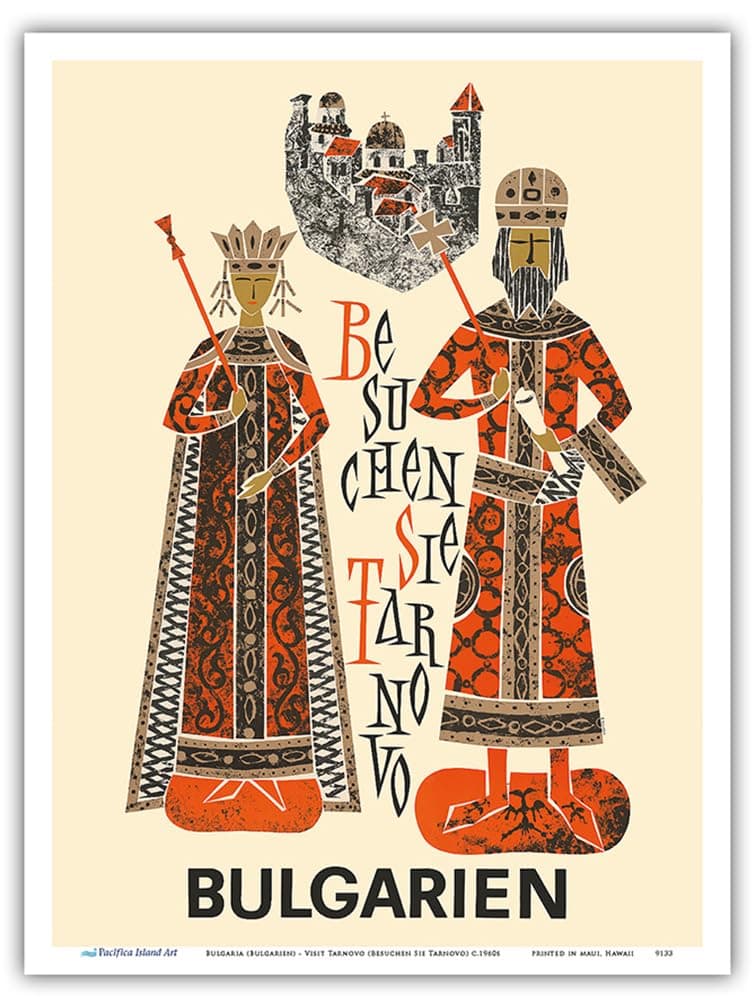 Bulgaria (Bulgarien) - Visit Tarnovo (Besuchen Sie Tarnovo)- Royal King Queen - - Vintage Travel Poster c.1960s - Master Art Print (Unframed) 9in x 12in