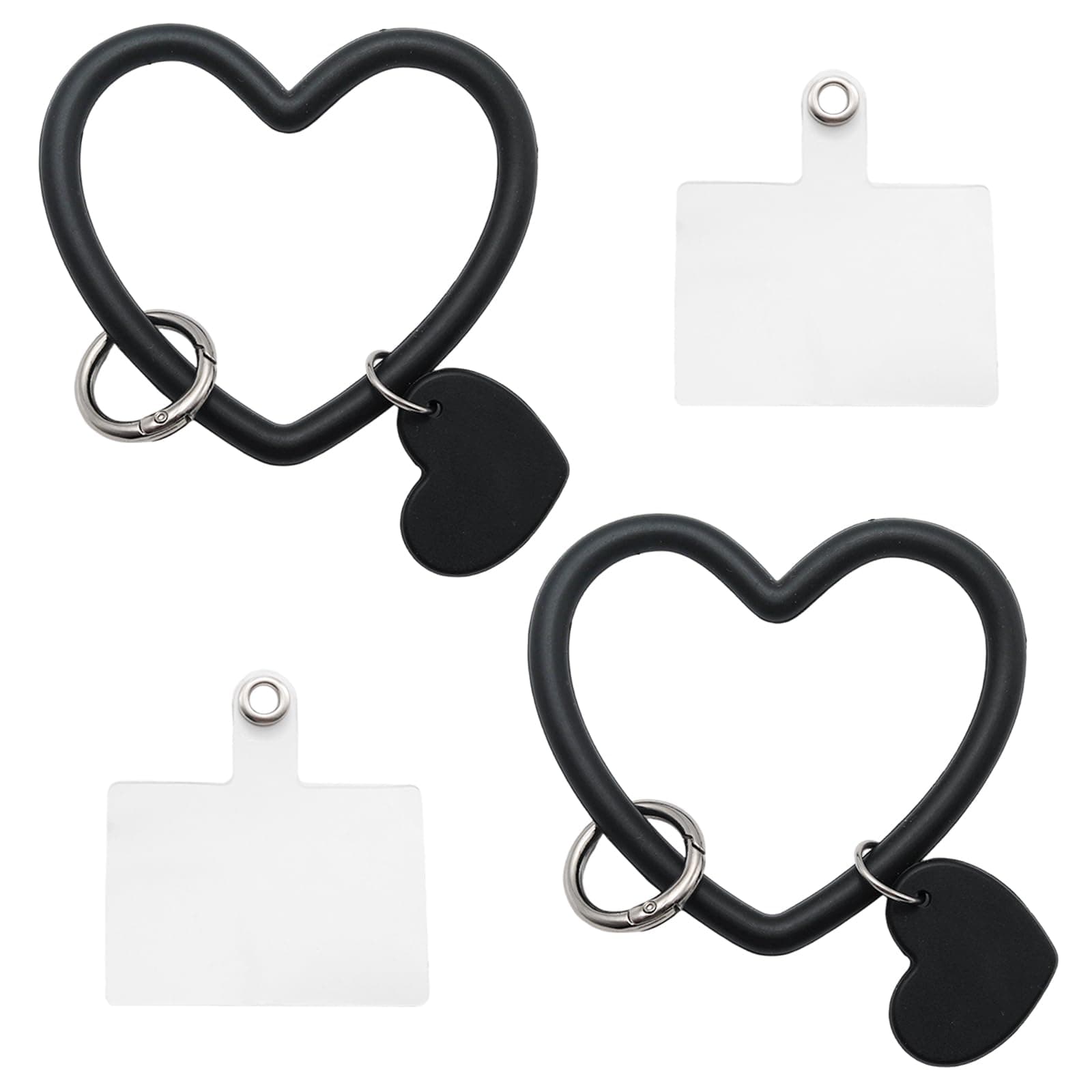 PINE & LINEN 2 Pack Heart Loop Phone Lanyard,Silicone Wrist Strap Universal Key Chain Holder with 2packs Back Patch for Smartphones Case/Keys ID card(Black)