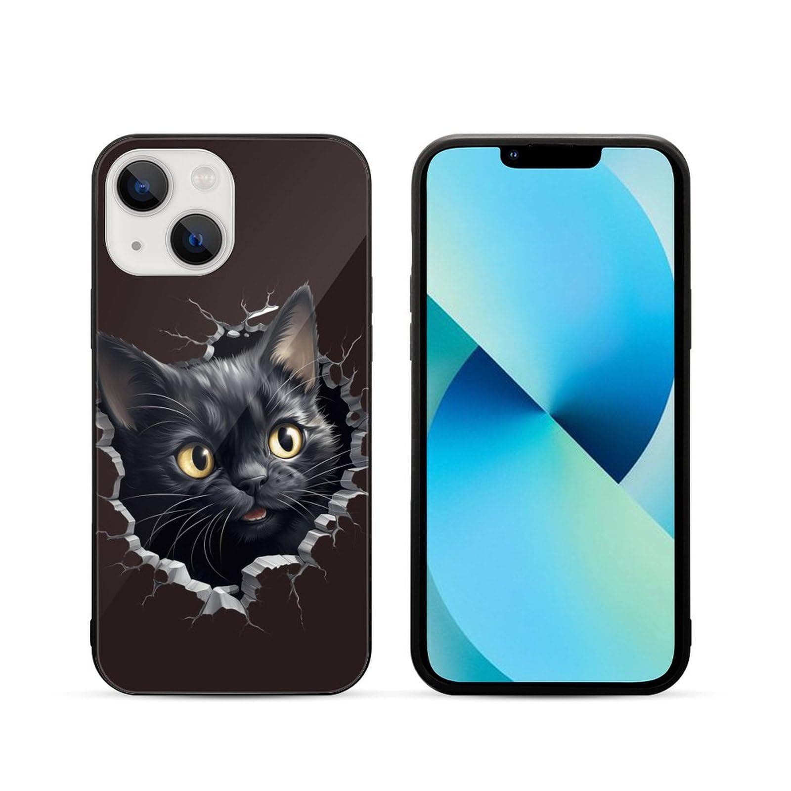 CRIVOTA for iPhone 13 Mini Case - Black Cat Design, Glass Back + TPU Inner Shell, Extreme Slimness, Scratch-Resistant, Precise Cutouts, Military-Grade Protection, Cell Phone Cases for Men Women