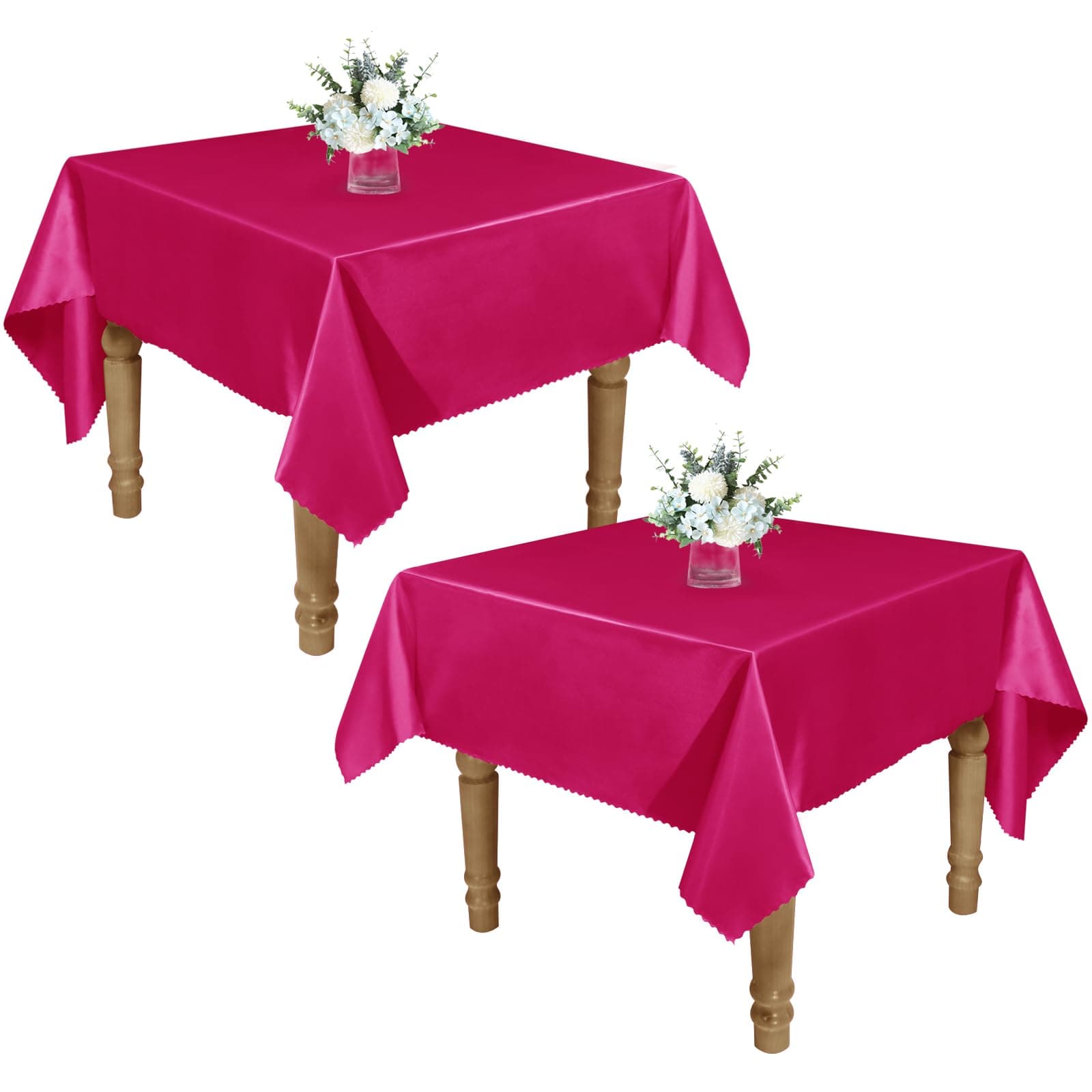 RUDONG M Satin 54x54 Inch Square Tablecloth, Hot Pink, 2 Pack