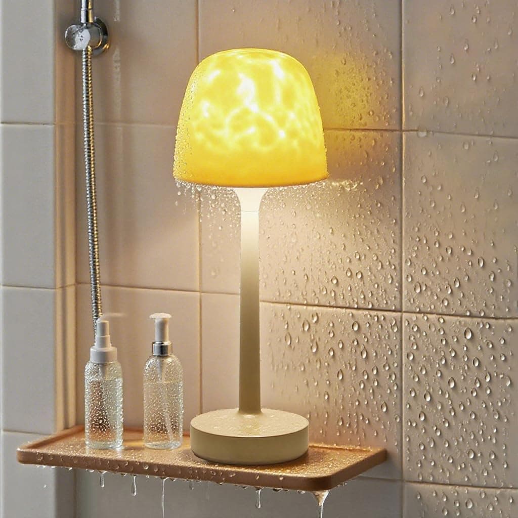 Funlenry Shower Lamp - Waterproof Bathroom Lamp Ocean Wave Projector, Beige