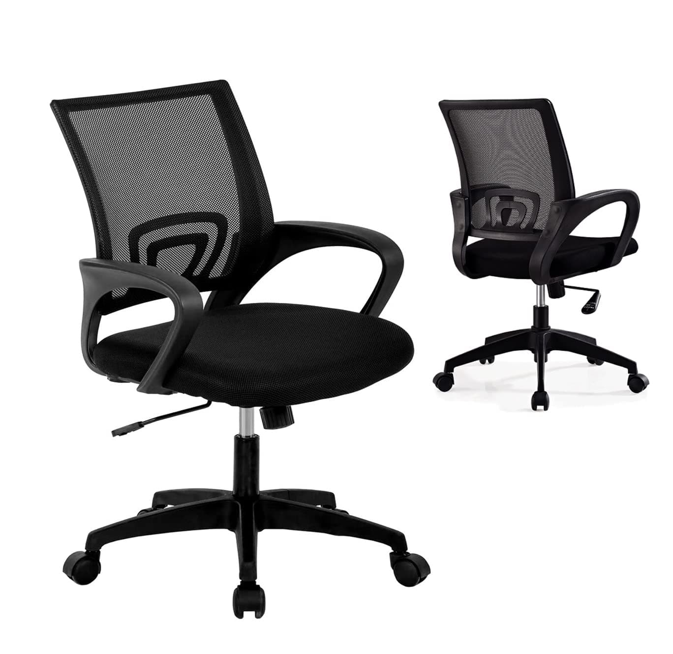 Office Swivel Chair Ergonomic Desk Chair Mesh Computer Chair with Lumbar Support Height Comfortable Adjustable Mid Back Task Chair for Women Adults, Black 2Pack