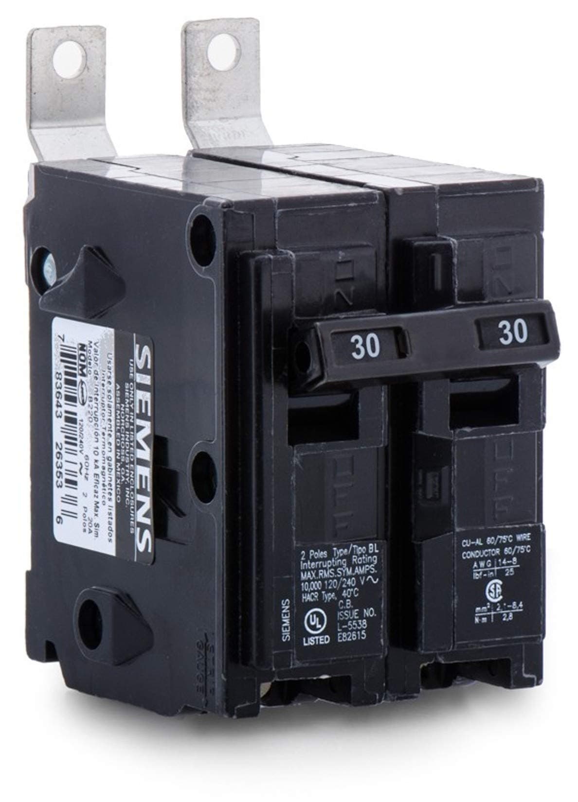 Siemens B230 Panelboard/Bolt-On Mount Type BL Low Tab Molded Case Circuit Breaker 2-Pole 30 Amp 120/240 Volt AC