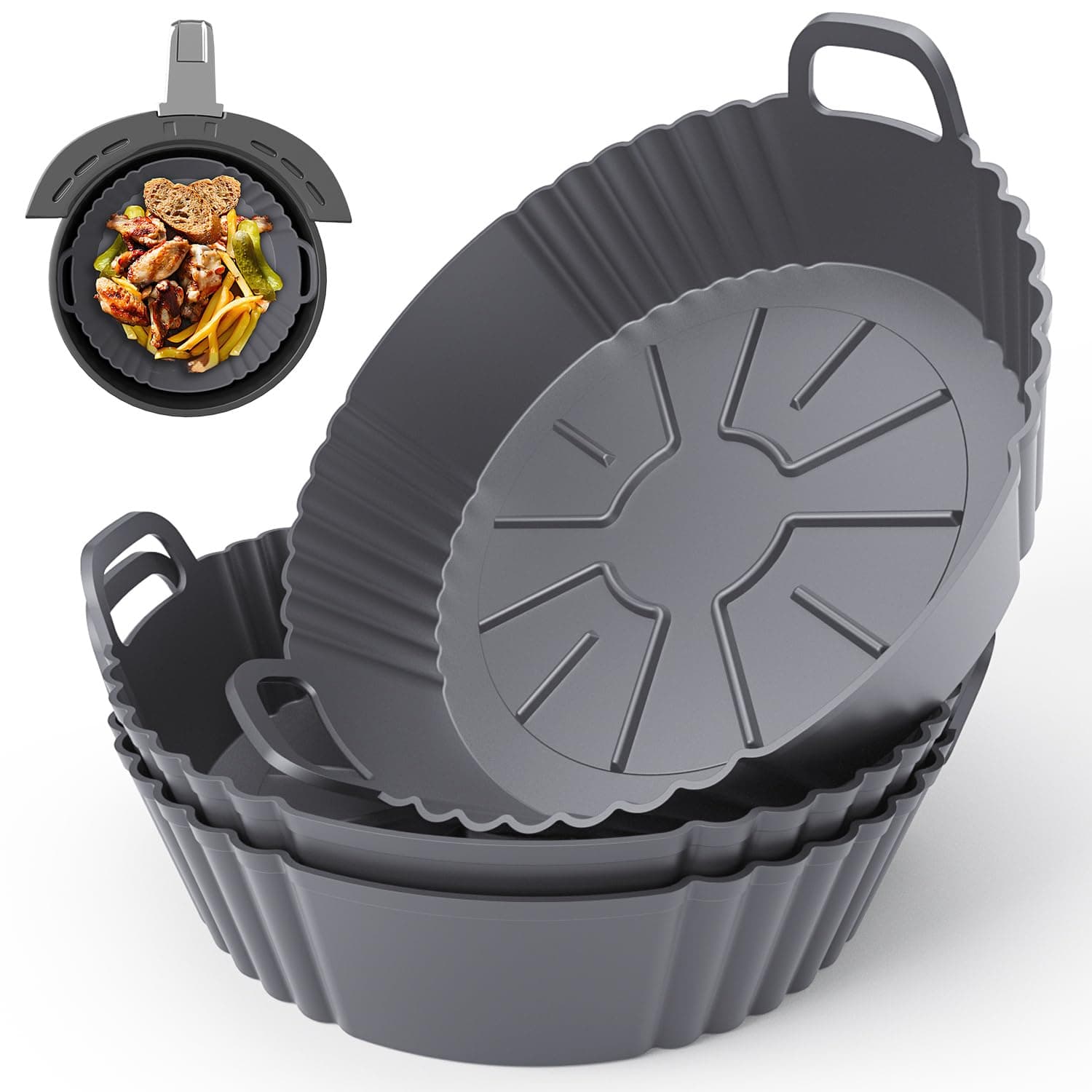 PINTAUR 3Pack Silicone Air Fryer Liners 4-5.3QT, Ninja AF101C AF100C & AF161 Silicone Liners, Reusable Air Fryer Accessories Food Grade Liners, Compatible with Ninja, COSORI, Tefal, Bear, Chefman