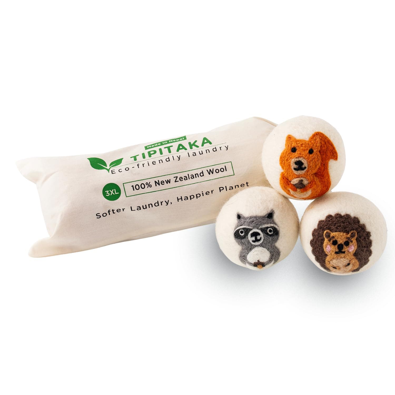 Tipitaka Laundry Wool Dryer Balls | Natural Fabric Softener – Reusable, Eco-Friendly, Reduces Drying Time – Wool Balls Replaces Dryer Sheets - Laundry Balls for Dryer (Animals (Type 1) 3XL)