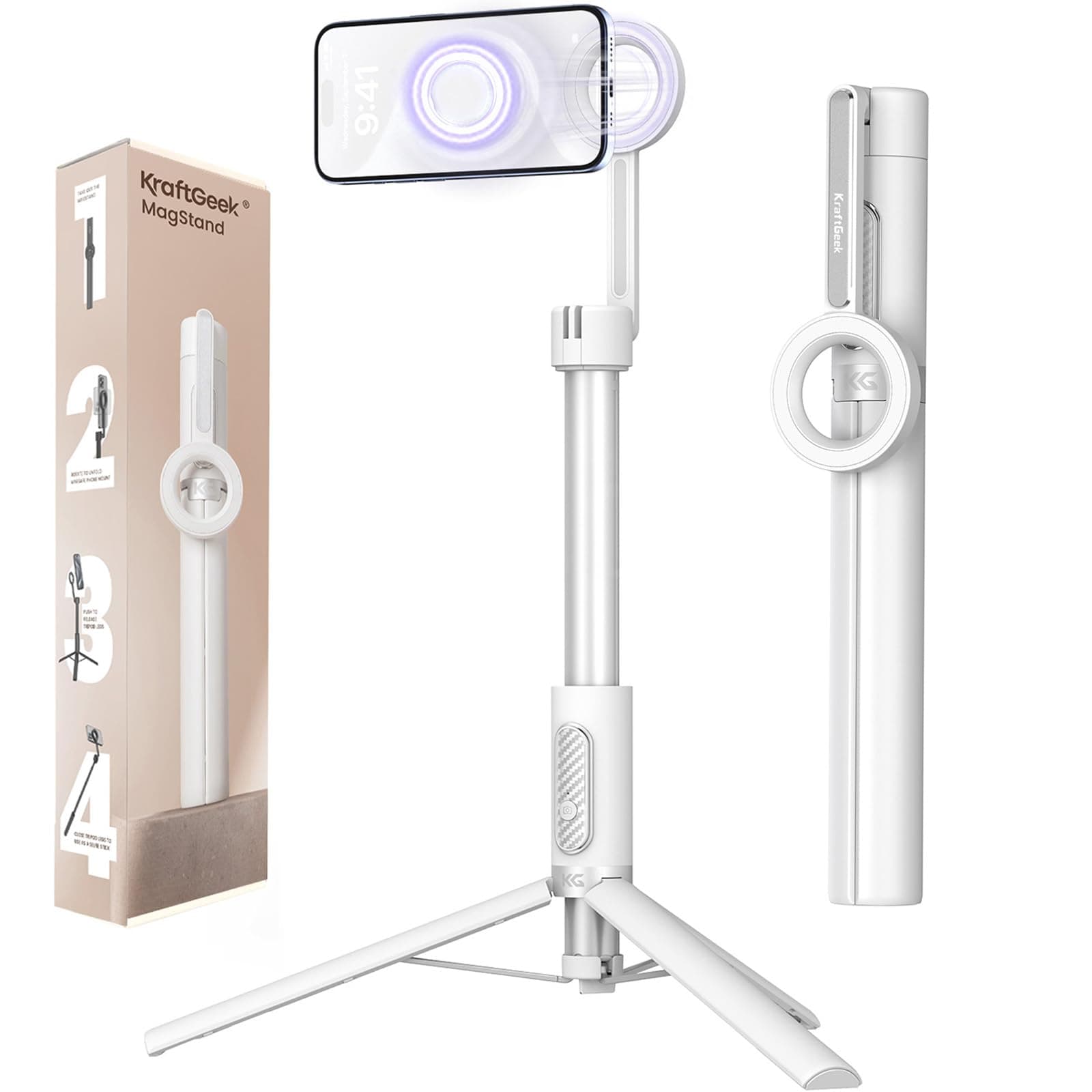 KraftGeek Magnetic Phone Tripod for iPhone, 64" Selfie Stick for Magsafe