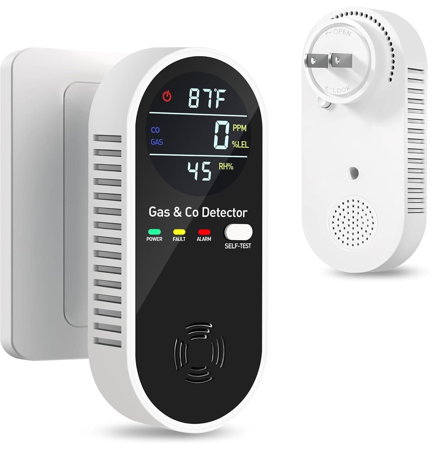 4 in 1 Natural Gas Detector & Carbon Monoxide Detector - Carbon Monoxide Detectors Plug in - Natural, Propane, Co & Gas Detector, Temperature & Humidity Detectors for Home, Apartment