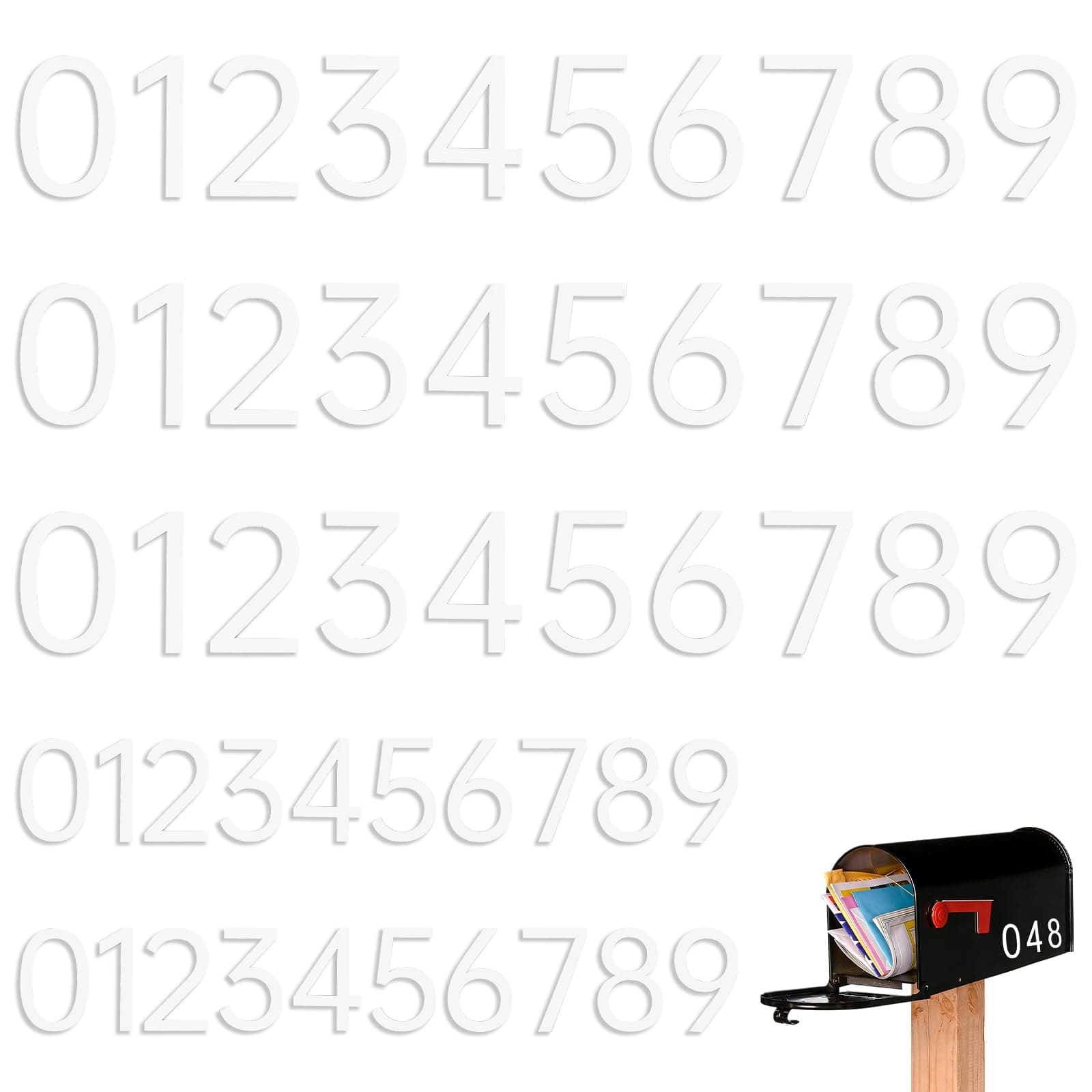Doodlream Mailbox Numbers, 5 Sets of 0-9 Self-Adhesive White Acrylic House Number Stickers for Outside, 3 Inch Weatherproof Address Numbers for Door Post, Mailbox, Apartment