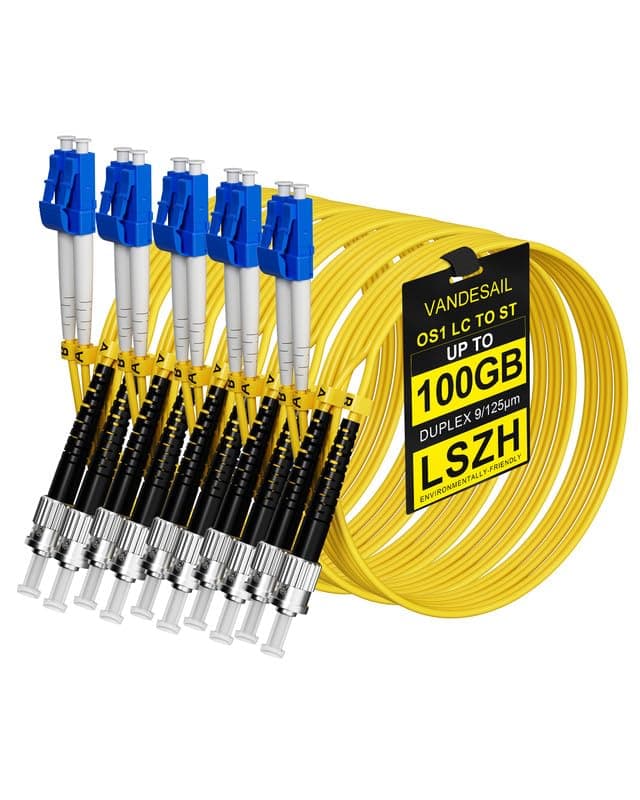 VANDESAIL 5 Pack LC to ST Singlemode Fiber Patch Cable OS1, SM Duplex Fiber Jumper 9/125µm LSZH for Optical Transceivers -5M(16FT) 5Pack