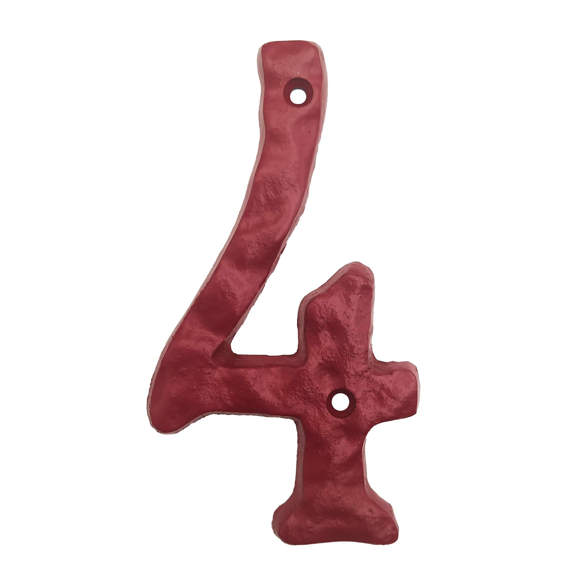 5.5 Inch High Cast Iron House Number, Solid Hammered Home Address Numbers, Elegant Red Finished (Number 4)