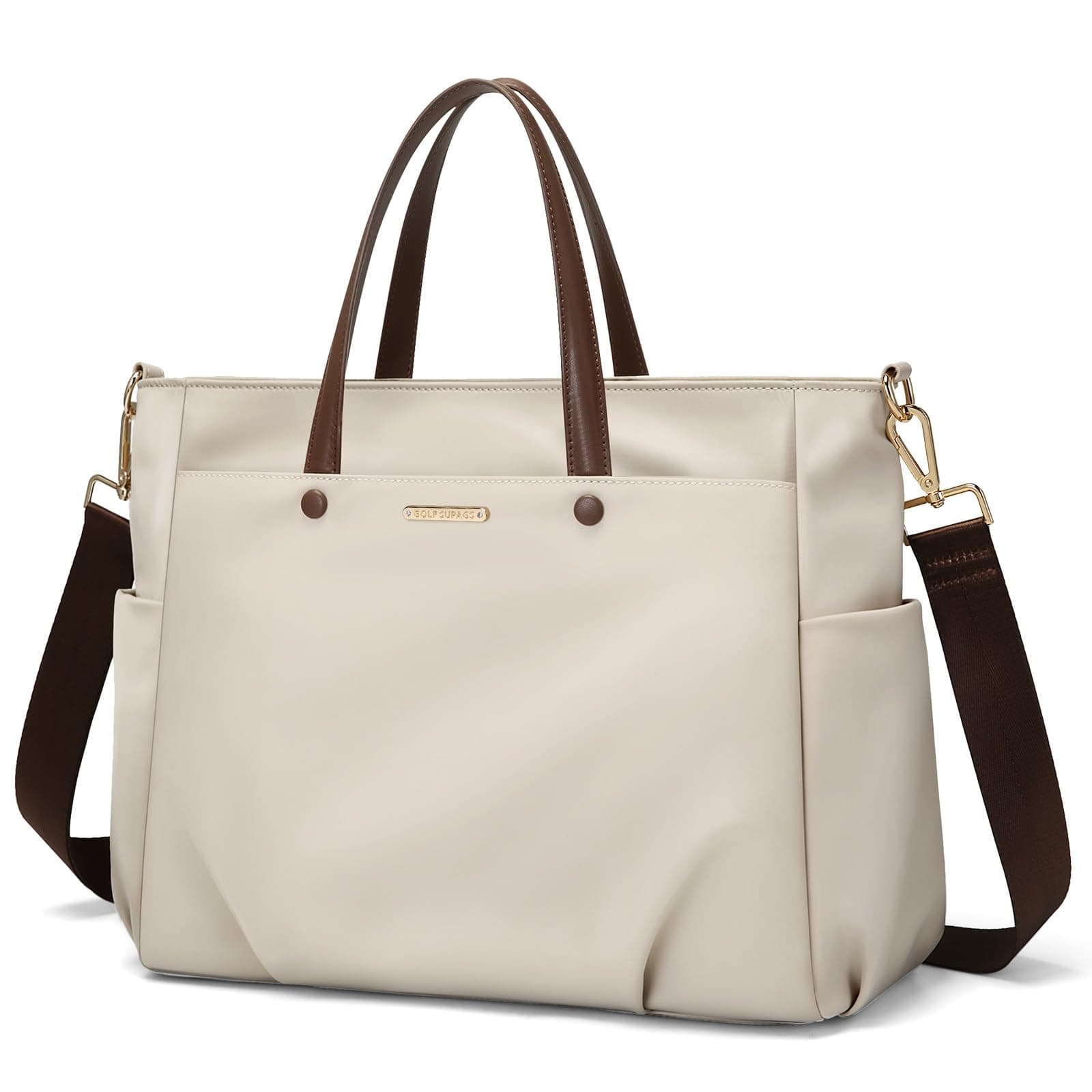 Laptop Tote Bag 14 Inch, Computer Shoulder Bag Large Work Tote Bag for Women, Laptop Carrying Case Stylish Handbag for Business Travel (Apricot)